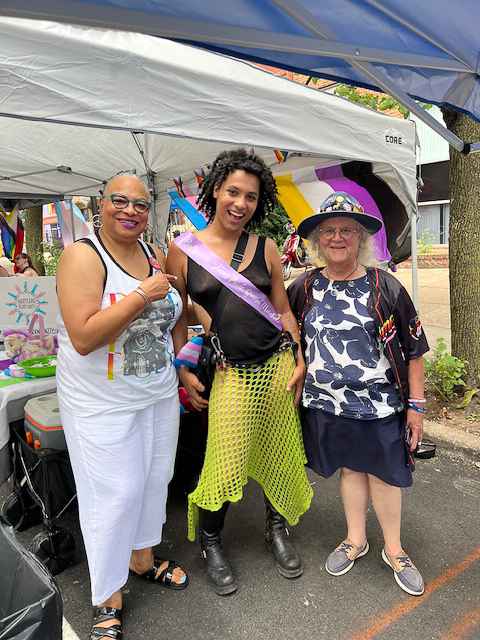 Dana Vickers Shelley with Jamie Grace Alexander and Bonnie Smith outside at the Baltimore Trans Pride event.