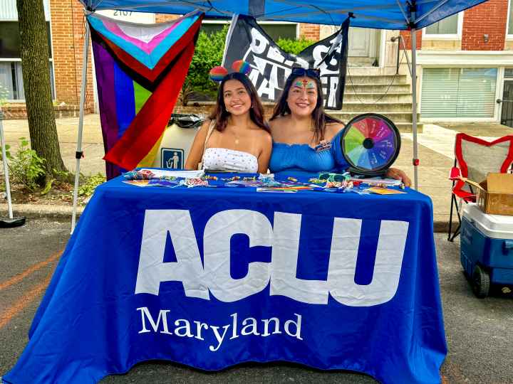 Lorena Diaz with her sister Sarah at the ACLU of Maryland table at Baltimore Trans Pride event in Baltimore City.